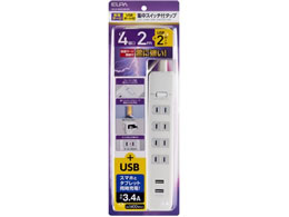 朝日電器 耐雷4P2m USBタップ WLS-402USB